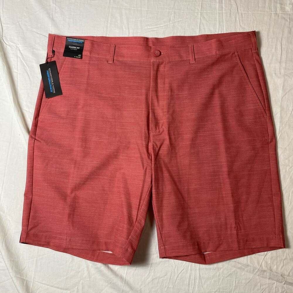 Roundtree & Yorke Performance Classic Fit Flat Front Shorts Red 42 (1350)